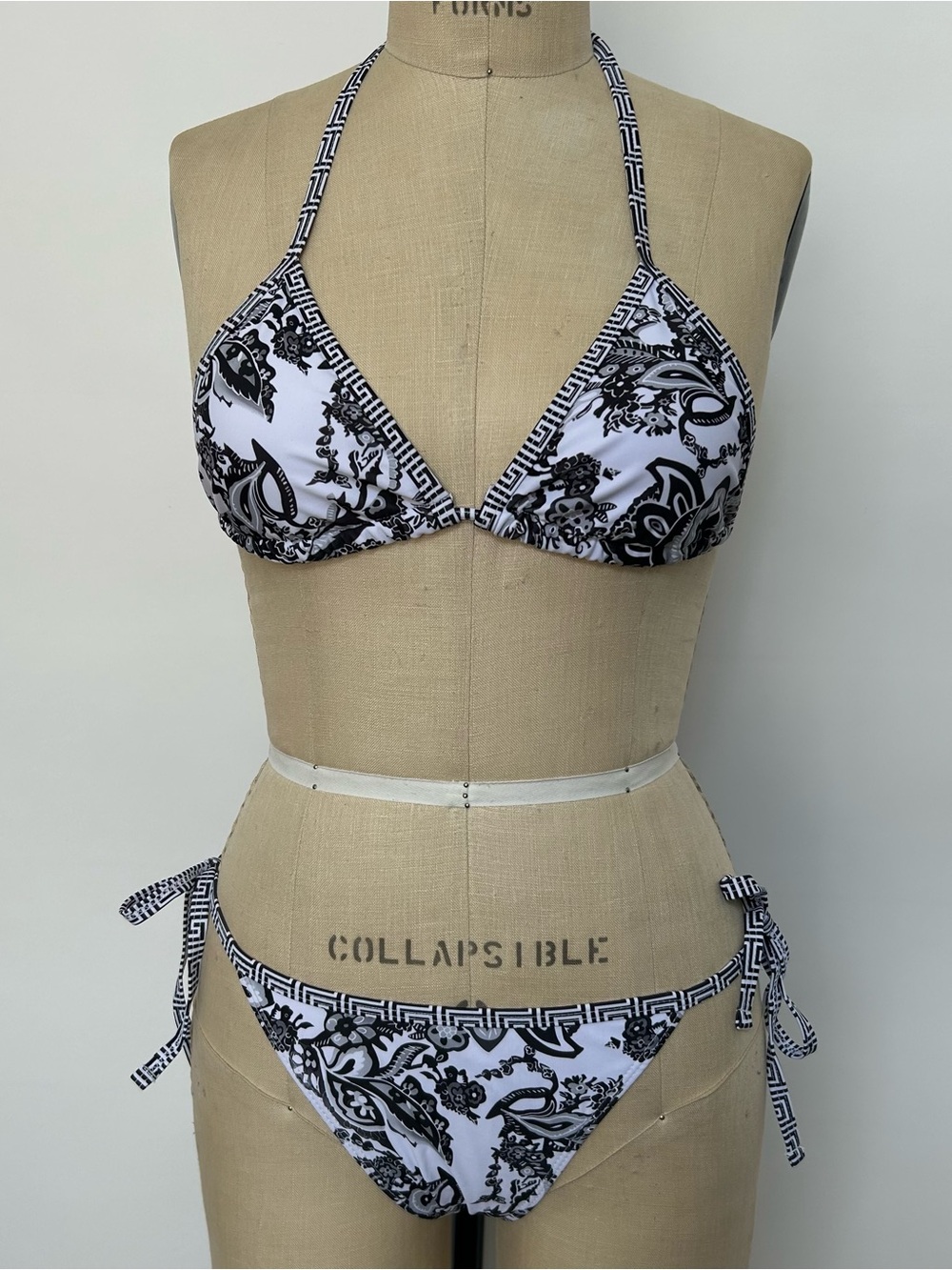 Black and White Paisley Tie-Side Bikini - Women Swim